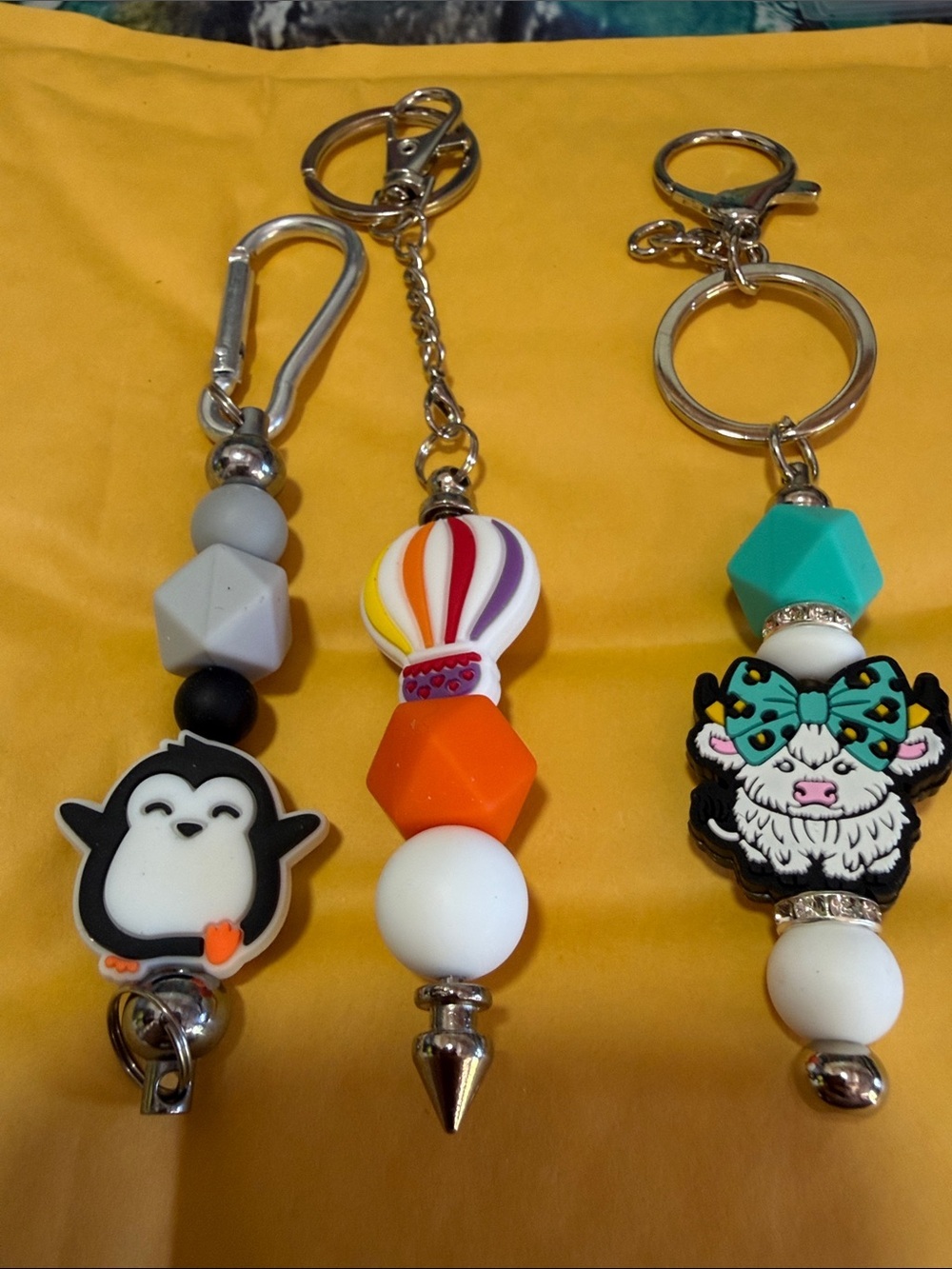 Cute Silicone Penguin Keychain,hot air balloon and cow set of three